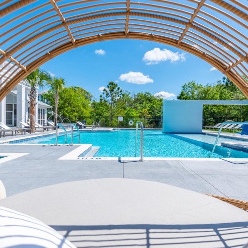 a swimming pool with a deck